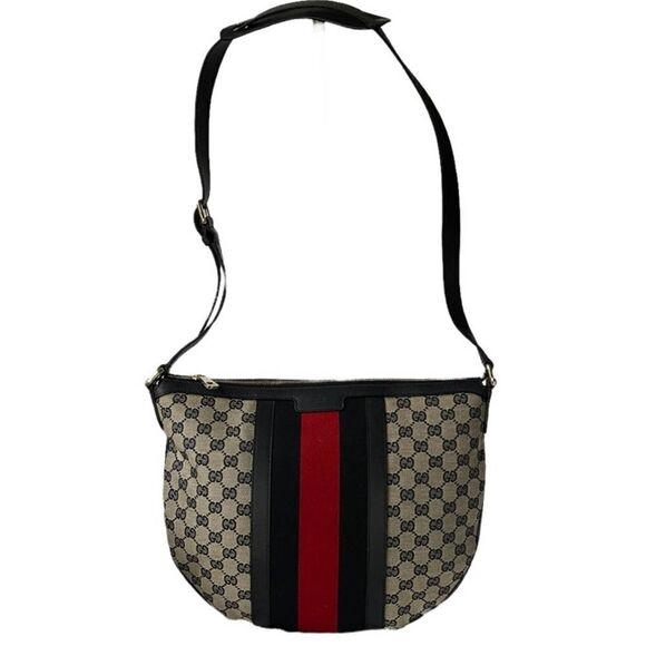 Gucci Monogram Vintage Web Medium Half Moon Hobo Handbag Crossbody - Picture 2 of 14